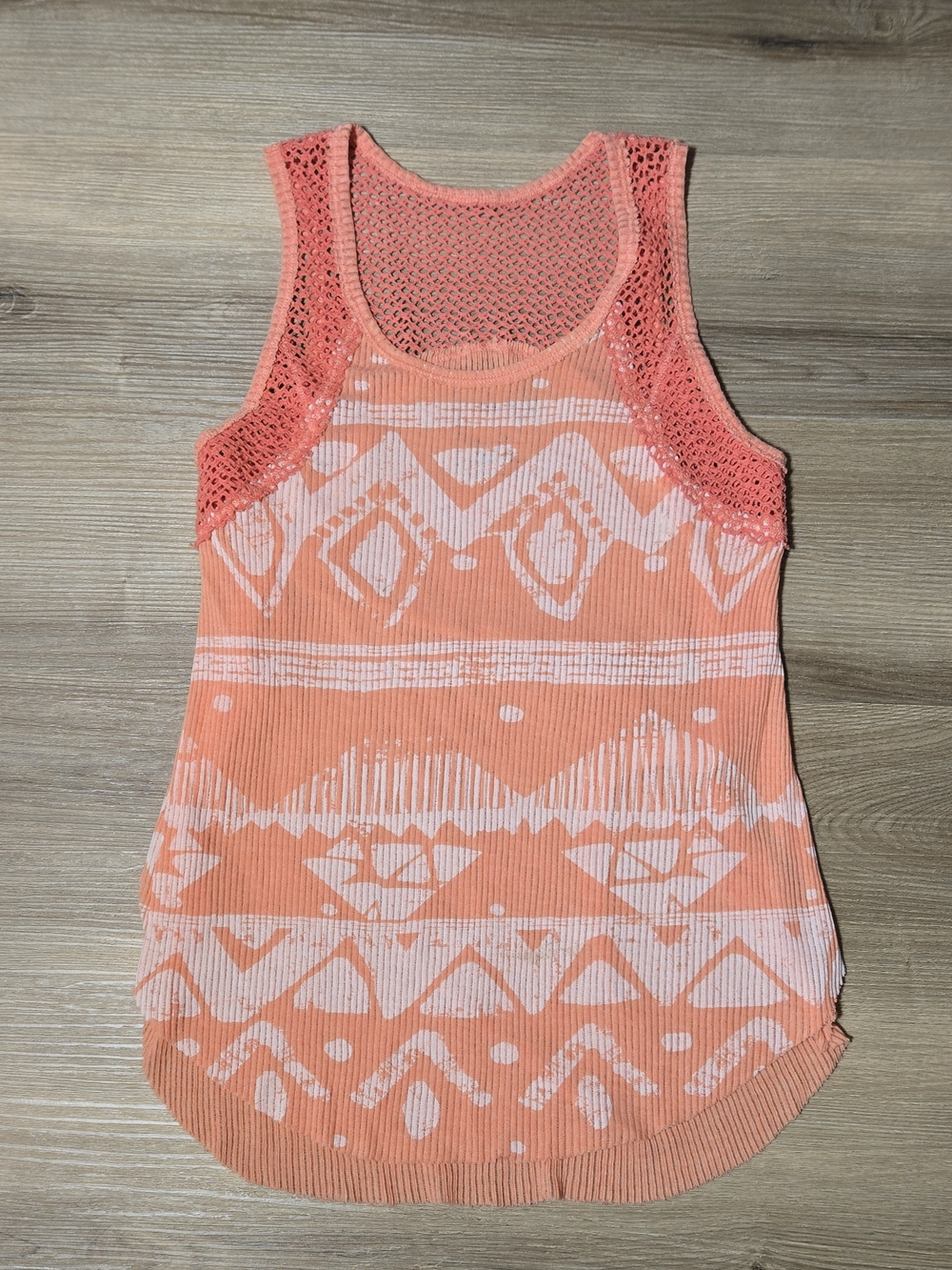 We The Free Coral Crochet-Trim Tank with White Aztec Print